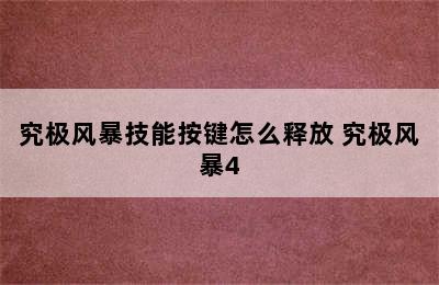 究极风暴技能按键怎么释放 究极风暴4